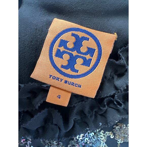 Tory Burch floral sequin mini dress size 4 100% silk black gold silver - Picture 6 of 9